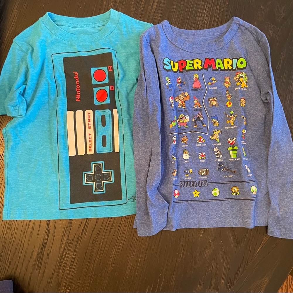 2 video game tshirts GAP Mario Nintendo boys XS blue